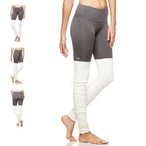 ALO Yoga gray white color block low rise cinched seam goddess ribbed leggings